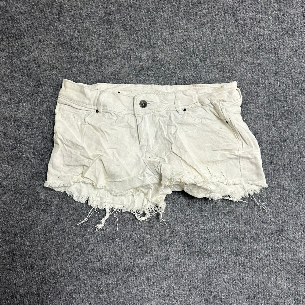 dELiA*s Taylor Shorts Womens Size 7/8 White Denim Raw Hem Low Rise Embroidered